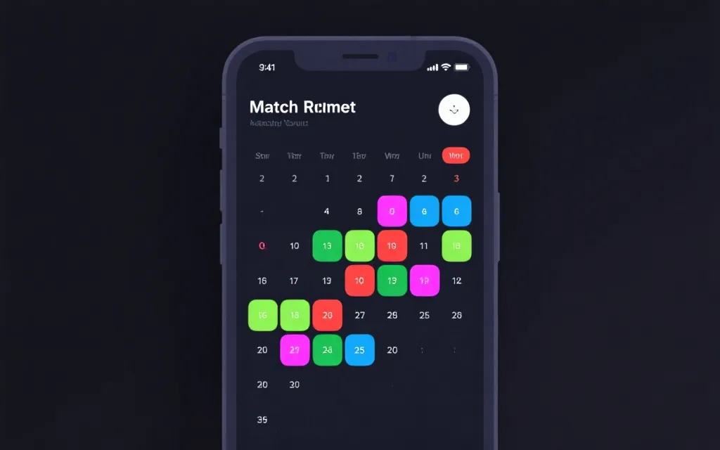 简洁的手机日历界面展示：世界杯关键比赛提醒、颜色标签与周末重点标记